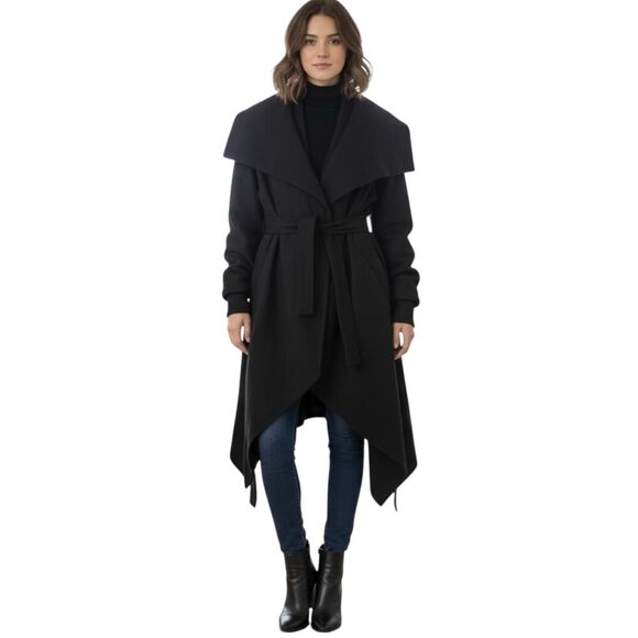 Simply Vera Vera Wang Coat Womens Medium Black Belted Wrap Asymmetrical Hem - Picture 1 of 9
